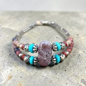 Sterling Silver Artisan Beaded Bracelet with Turquoise